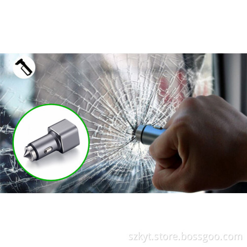 car safety hammer car usb charger, 5V 3.4A Aluminum Safety Hammer Style Car Charger with CE FCC ROHS
